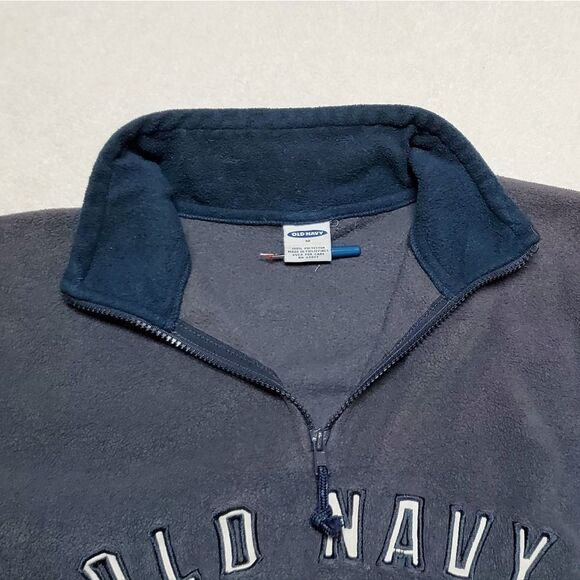 VINTAGE Old Navy Quarter-Zip Gray Striped Fleece Sweater Cropped Joggers Set Med - Picture 7 of 16